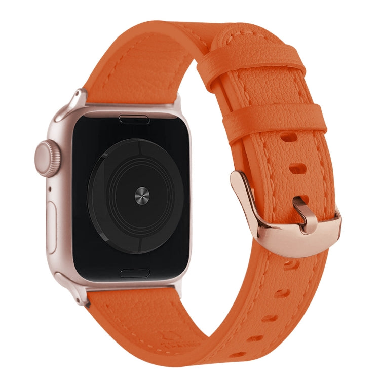 Small Waist Genuine Leather Watch Band For Apple Watch Series 9&8&7 41mm / SE 3&SE 2&6&SE&5&4 40mm / 3&2&1 38mm(Orange) by bashfashion