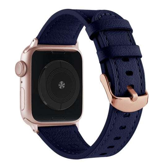 Small Waist Genuine Leather Watch Band For Apple Watch Series 9&8&7 41mm / SE 3&SE 2&6&SE&5&4 40mm / 3&2&1 38mm(Dark Blue) by bashfashion