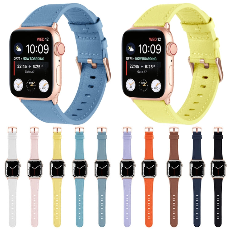 Small Waist Genuine Leather Watch Band For Apple Watch Series 9&8&7 41mm / SE 3&SE 2&6&SE&5&4 40mm / 3&2&1 38mm(Dark Blue) by bashfashion