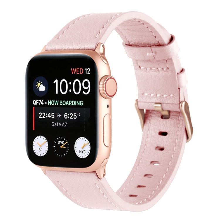 Small Waist Genuine Leather Watch Band For Apple Watch Ultra 49mm&Watch Ultra 2 49mm / Series 9&8&7 45mm / SE 3&SE 2&6&SE&5&4 44mm / 3&2&1 42mm(Pink) by bashfashion