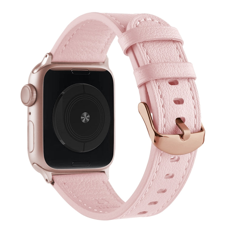 Small Waist Genuine Leather Watch Band For Apple Watch Ultra 49mm&Watch Ultra 2 49mm / Series 9&8&7 45mm / SE 3&SE 2&6&SE&5&4 44mm / 3&2&1 42mm(Pink) by bashfashion