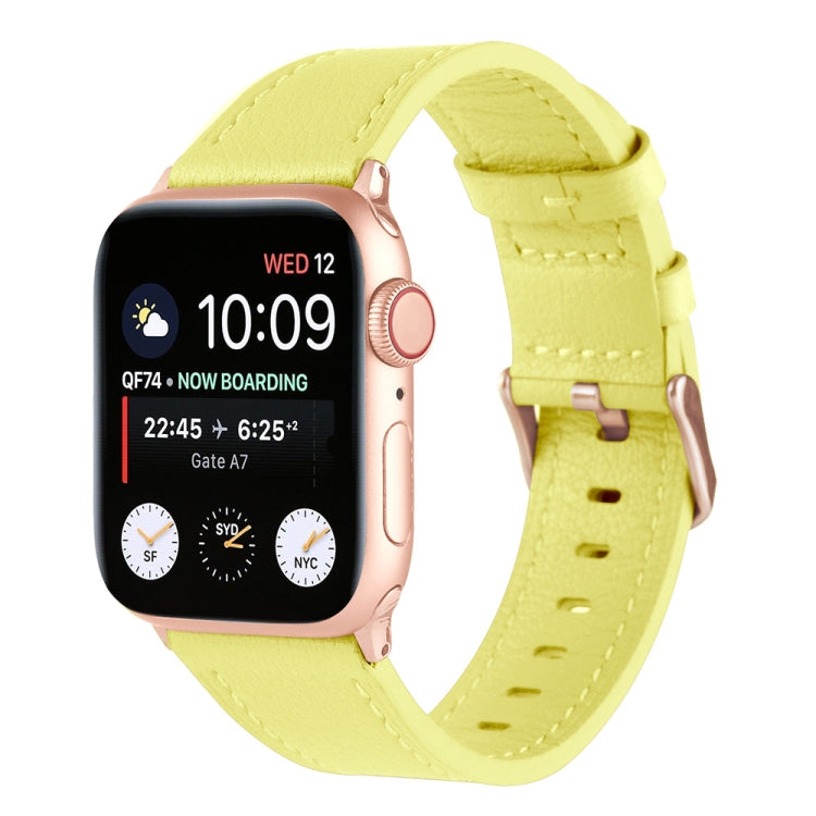 Small Waist Genuine Leather Watch Band For Apple Watch Ultra 49mm&Watch Ultra 2 49mm / Series 9&8&7 45mm / SE 3&SE 2&6&SE&5&4 44mm / 3&2&1 42mm(Light Yellow) by bashfashion