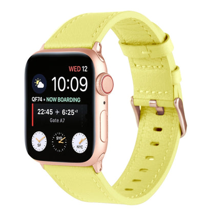 Small Waist Genuine Leather Watch Band For Apple Watch Ultra 49mm&Watch Ultra 2 49mm / Series 9&8&7 45mm / SE 3&SE 2&6&SE&5&4 44mm / 3&2&1 42mm(Light Yellow) by bashfashion