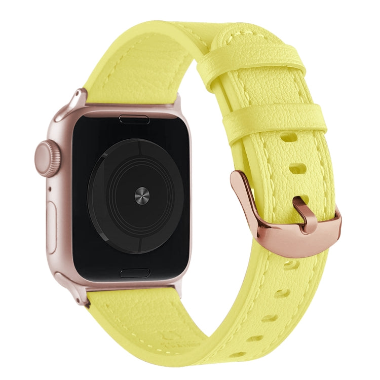 Small Waist Genuine Leather Watch Band For Apple Watch Ultra 49mm&Watch Ultra 2 49mm / Series 9&8&7 45mm / SE 3&SE 2&6&SE&5&4 44mm / 3&2&1 42mm(Light Yellow) by bashfashion