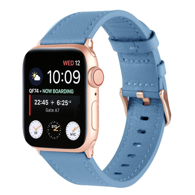 Small Waist Genuine Leather Watch Band For Apple Watch Ultra 49mm&Watch Ultra 2 49mm / Series 9&8&7 45mm / SE 3&SE 2&6&SE&5&4 44mm / 3&2&1 42mm(Lake Blue) by bashfashion