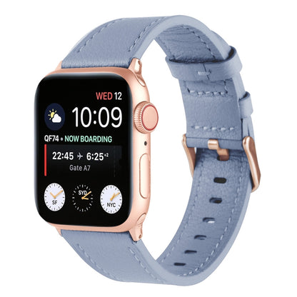 Small Waist Genuine Leather Watch Band For Apple Watch Ultra 49mm&Watch Ultra 2 49mm / Series 9&8&7 45mm / SE 3&SE 2&6&SE&5&4 44mm / 3&2&1 42mm(Cyan) by bashfashion