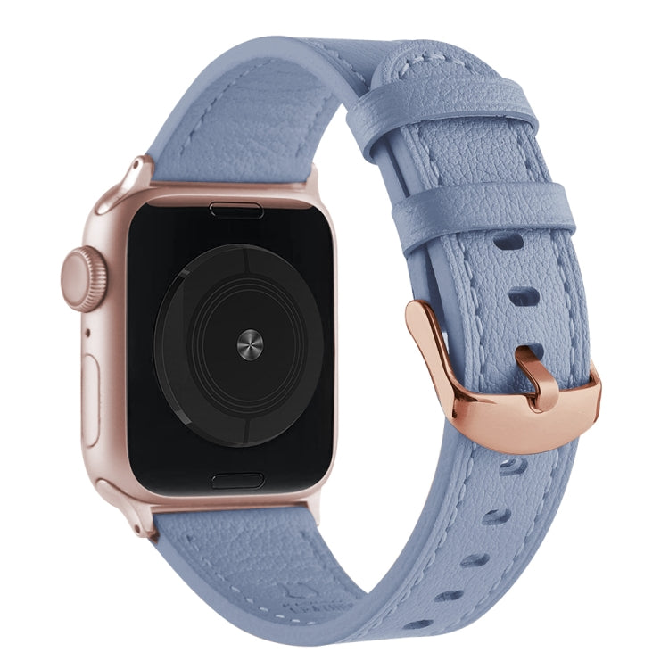 Small Waist Genuine Leather Watch Band For Apple Watch Ultra 49mm&Watch Ultra 2 49mm / Series 9&8&7 45mm / SE 3&SE 2&6&SE&5&4 44mm / 3&2&1 42mm(Cyan) by bashfashion