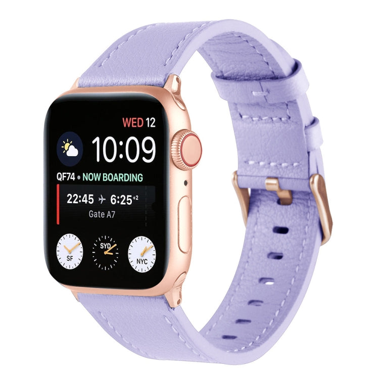 Small Waist Genuine Leather Watch Band For Apple Watch Ultra 49mm&Watch Ultra 2 49mm / Series 9&8&7 45mm / SE 3&SE 2&6&SE&5&4 44mm / 3&2&1 42mm(Purple) by bashfashion