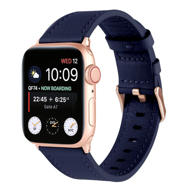 Small Waist Genuine Leather Watch Band For Apple Watch Ultra 49mm&Watch Ultra 2 49mm / Series 9&8&7 45mm / SE 3&SE 2&6&SE&5&4 44mm / 3&2&1 42mm(Dark Blue) by bashfashion