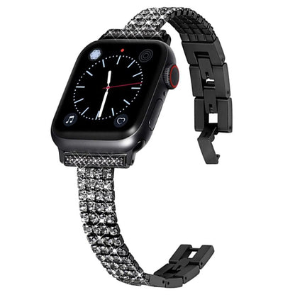 Four-row Diamond-set Metal Watch Band For Apple Watch Series 9&8&7 41mm / SE 3&SE 2&6&SE&5&4 40mm / 3&2&1 38mm(Black) by bashfashion