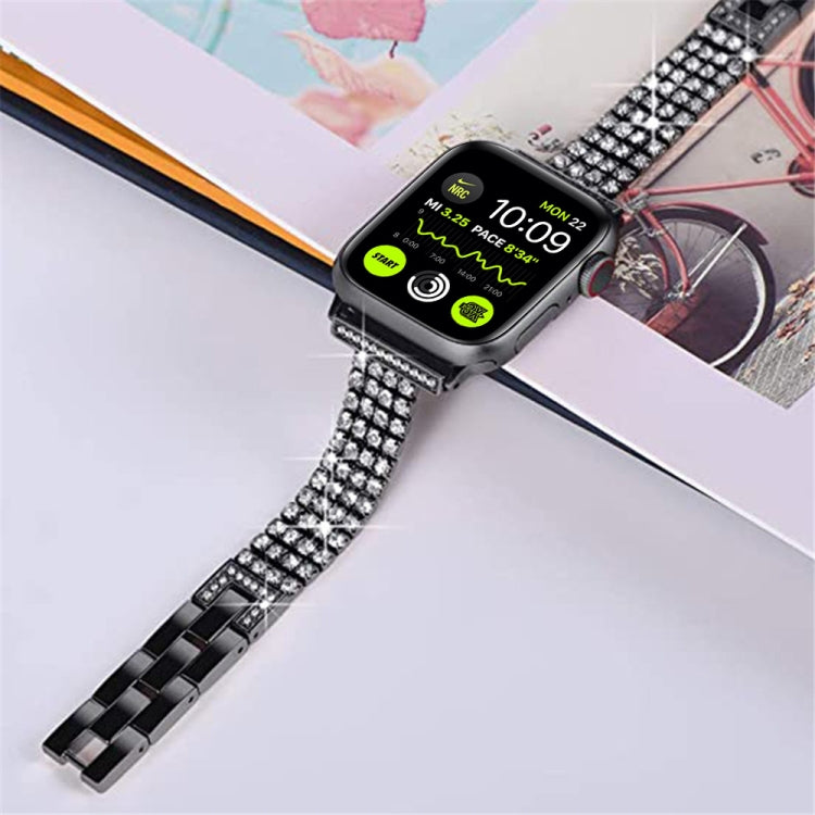 Four-row Diamond-set Metal Watch Band For Apple Watch Series 9&8&7 41mm / SE 3&SE 2&6&SE&5&4 40mm / 3&2&1 38mm(Black) by bashfashion
