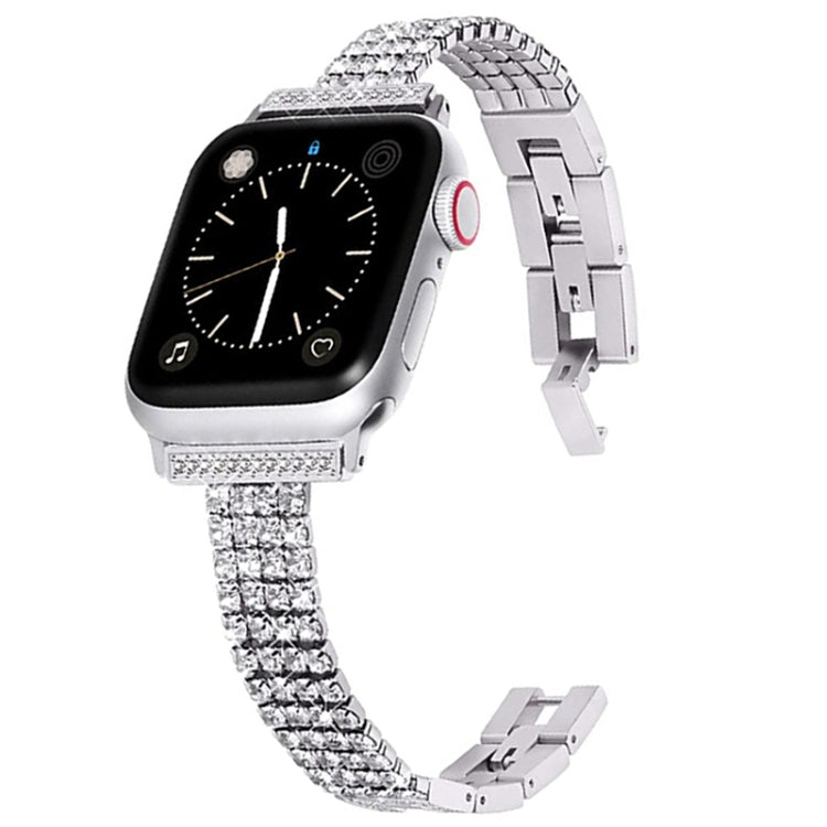 Four-row Diamond-set Metal Watch Band For Apple Watch Series 9&8&7 41mm / SE 3&SE 2&6&SE&5&4 40mm / 3&2&1 38mm(Silver) by bashfashion