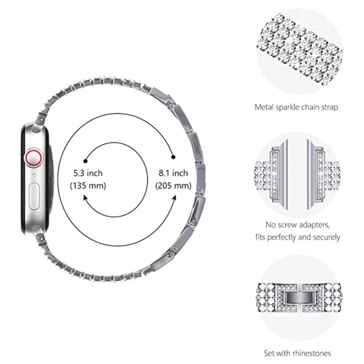 Four-row Diamond-set Metal Watch Band For Apple Watch Series 9&8&7 41mm / SE 3&SE 2&6&SE&5&4 40mm / 3&2&1 38mm(Black) by bashfashion