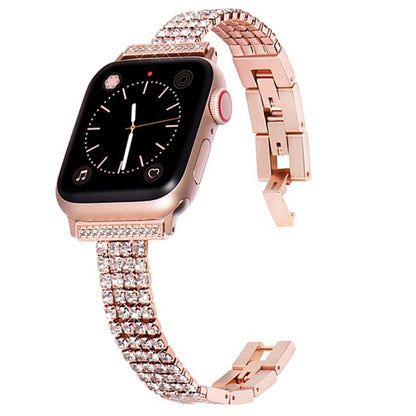 Four-row Diamond-set Metal Watch Band For Apple Watch Ultra 49mm&Watch Ultra 2 49mm / Series 9&8&7 45mm / SE 3&SE 2&6&SE&5&4 44mm / 3&2&1 42mm(Rose Gold) by bashfashion