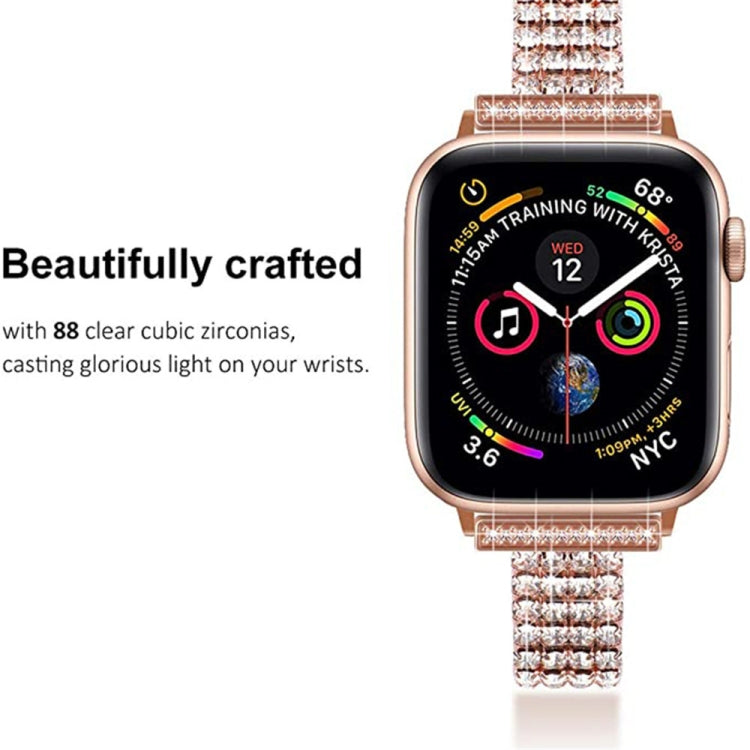 Four-row Diamond-set Metal Watch Band For Apple Watch Ultra 49mm&Watch Ultra 2 49mm / Series 9&8&7 45mm / SE 3&SE 2&6&SE&5&4 44mm / 3&2&1 42mm(Rose Gold) by bashfashion