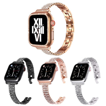 Four-row Diamond-set Metal Watch Band For Apple Watch Ultra 49mm&Watch Ultra 2 49mm / Series 9&8&7 45mm / SE 3&SE 2&6&SE&5&4 44mm / 3&2&1 42mm(Silver) by bashfashion