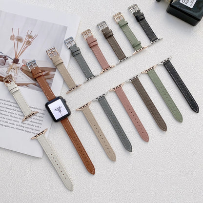 Plain Leather Watch Band For Apple Watch Ultra 49mm&Watch Ultra 2 49mm / Series 9&8&7 45mm / SE 3&SE 2&6&SE&5&4 44mm / 3&2&1 42mm(D) by bashfashion