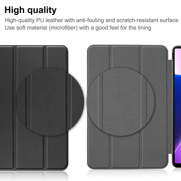 For Lenovo Tab M10 Plus 10.6 3rd Gen 2022 Custer Texture 3-Fold Holder Smart Leather Tablet Case(Black) by bashfashion