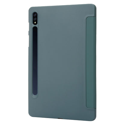For Samsung Galaxy Tab S8 / S7 3-Fold Holder Silicone Leather Tablet Case(Dark Green) by bashfashion