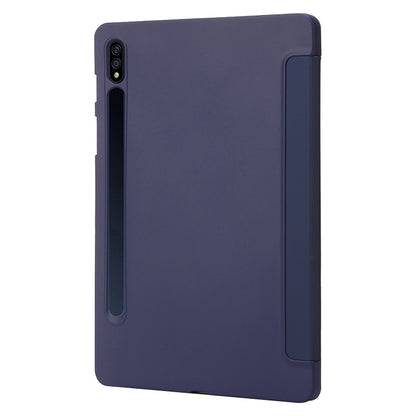 For Samsung Galaxy Tab S8 / S7 3-Fold Holder Silicone Leather Tablet Case(Dark Blue) by bashfashion
