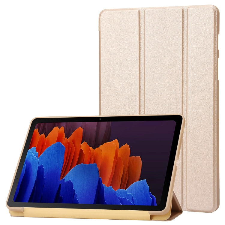 For Samsung Galaxy Tab S8+ / S7+ 3-Fold Holder Silicone Leather Tablet Case(Gold) by bashfashion