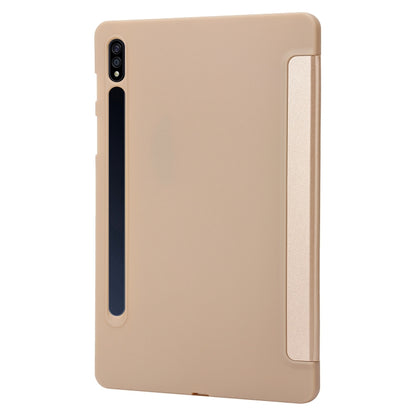 For Samsung Galaxy Tab S8+ / S7+ 3-Fold Holder Silicone Leather Tablet Case(Gold) by bashfashion