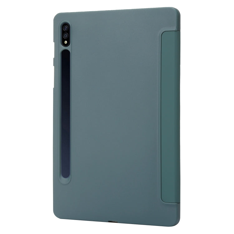 For Samsung Galaxy Tab S8+ / S7+ 3-Fold Holder Silicone Leather Tablet Case(Dark Green) by bashfashion