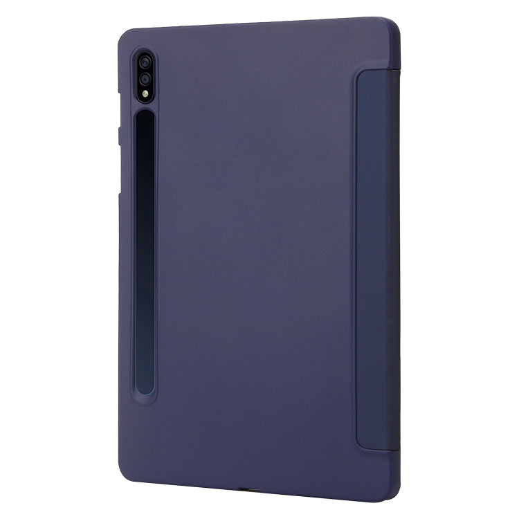 For Samsung Galaxy Tab S8+ / S7+ 3-Fold Holder Silicone Leather Tablet Case(Dark Blue) by bashfashion