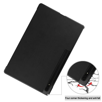 For Samsung Galaxy Tab S8 Ultra Three-folding Holder Custer Texture Leather Tablet Case(Black) by bashfashion