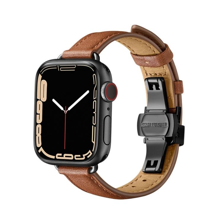 Slimming Butterfly Buckle Watch Band For Apple Watch Series 9&8&7 41mm / SE 3&SE 2&6&SE&5&4 40mm / 3&2&1 38mm(Brown Black) by bashfashion