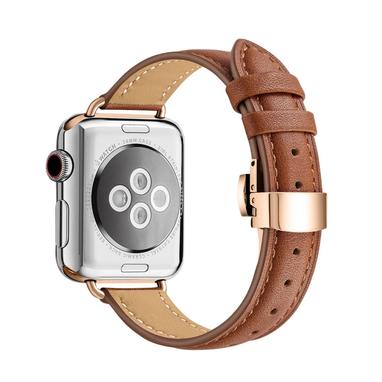 Slimming Butterfly Buckle Watch Band For Apple Watch Series 9&8&7 41mm / SE 3&SE 2&6&SE&5&4 40mm / 3&2&1 38mm(Brown Rose Gold) by bashfashion