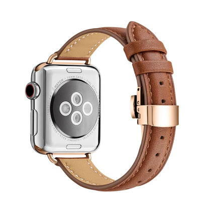 Slimming Butterfly Buckle Watch Band For Apple Watch Series 9&8&7 41mm / SE 3&SE 2&6&SE&5&4 40mm / 3&2&1 38mm(Brown Rose Gold) by bashfashion