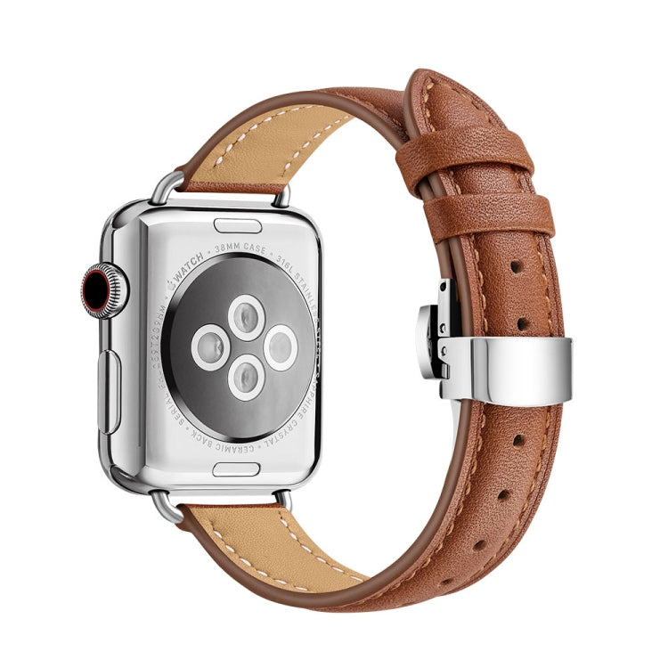 Slimming Butterfly Buckle Watch Band For Apple Watch Series 9&8&7 41mm / SE 3&SE 2&6&SE&5&4 40mm / 3&2&1 38mm(Brown Silver) by bashfashion