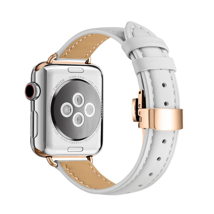 Slimming Butterfly Buckle Watch Band For Apple Watch Series 9&8&7 41mm / SE 3&SE 2&6&SE&5&4 40mm / 3&2&1 38mm(White Rose Gold) by bashfashion