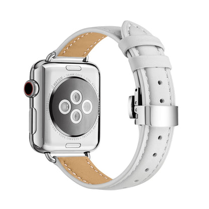 Slimming Butterfly Buckle Watch Band For Apple Watch Series 9&8&7 41mm / SE 3&SE 2&6&SE&5&4 40mm / 3&2&1 38mm(White Silver) by bashfashion