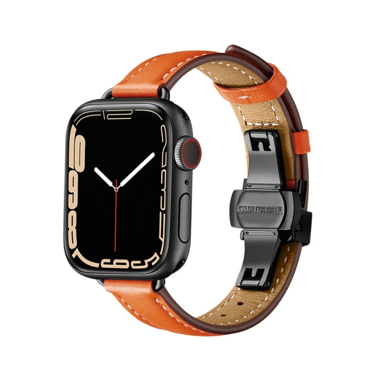 Slimming Butterfly Buckle Watch Band For Apple Watch Series 9&8&7 41mm / SE 3&SE 2&6&SE&5&4 40mm / 3&2&1 38mm(Orange Black) by bashfashion