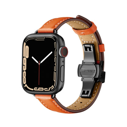 Slimming Butterfly Buckle Watch Band For Apple Watch Series 9&8&7 41mm / SE 3&SE 2&6&SE&5&4 40mm / 3&2&1 38mm(Orange Black) by bashfashion
