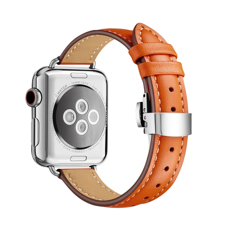 Slimming Butterfly Buckle Watch Band For Apple Watch Series 9&8&7 41mm / SE 3&SE 2&6&SE&5&4 40mm / 3&2&1 38mm(Orange Silver) by bashfashion
