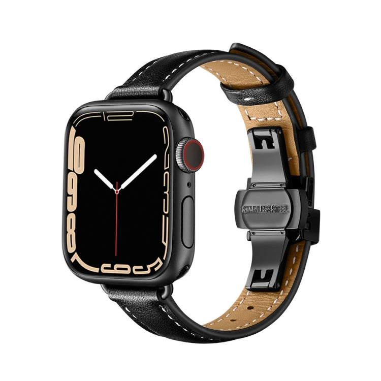 Slimming Butterfly Buckle Watch Band For Apple Watch Series 9&8&7 41mm / SE 3&SE 2&6&SE&5&4 40mm / 3&2&1 38mm(Black and Black) by bashfashion