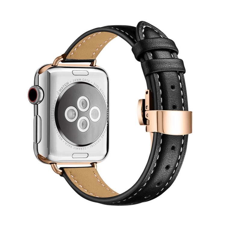 Slimming Butterfly Buckle Watch Band For Apple Watch Series 9&8&7 41mm / SE 3&SE 2&6&SE&5&4 40mm / 3&2&1 38mm(Black Rose Gold) by bashfashion