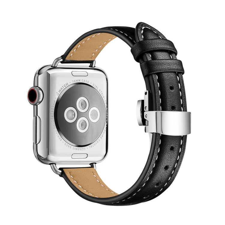 Slimming Butterfly Buckle Watch Band For Apple Watch Series 9&8&7 41mm / SE 3&SE 2&6&SE&5&4 40mm / 3&2&1 38mm(Black Silver) by bashfashion