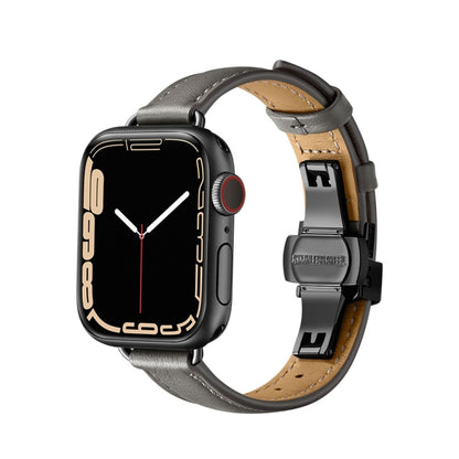 Slimming Butterfly Buckle Watch Band For Apple Watch Series 9&8&7 41mm / SE 3&SE 2&6&SE&5&4 40mm / 3&2&1 38mm(Gray Black) by bashfashion