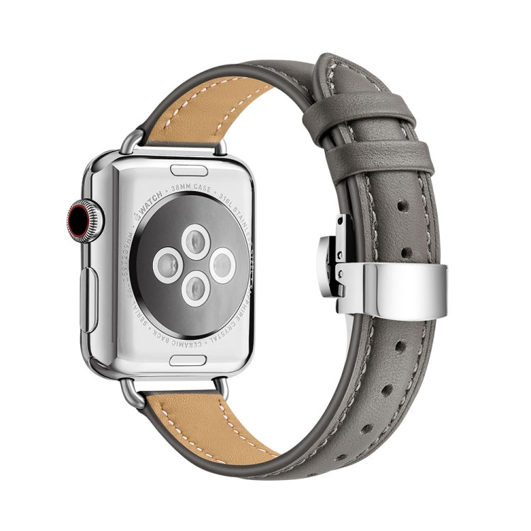 Slimming Butterfly Buckle Watch Band For Apple Watch Series 9&8&7 41mm / SE 3&SE 2&6&SE&5&4 40mm / 3&2&1 38mm(Grey Silver) by bashfashion