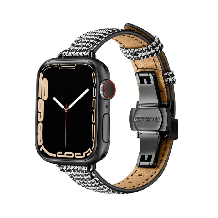 Slimming Butterfly Buckle Watch Band For Apple Watch Series 9&8&7 41mm / SE 3&SE 2&6&SE&5&4 40mm / 3&2&1 38mm(Houndstooth Black) by bashfashion
