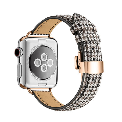 Slimming Butterfly Buckle Watch Band For Apple Watch Series 9&8&7 41mm / SE 3&SE 2&6&SE&5&4 40mm / 3&2&1 38mm(Houndstooth Black Coffee Rose Gold) by bashfashion