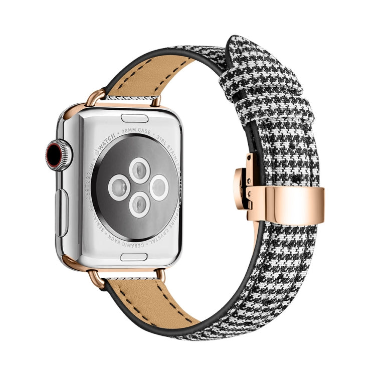 Slimming Butterfly Buckle Watch Band For Apple Watch Series 9&8&7 41mm / SE 3&SE 2&6&SE&5&4 40mm / 3&2&1 38mm(Houndstooth Black Rose Gold) by bashfashion