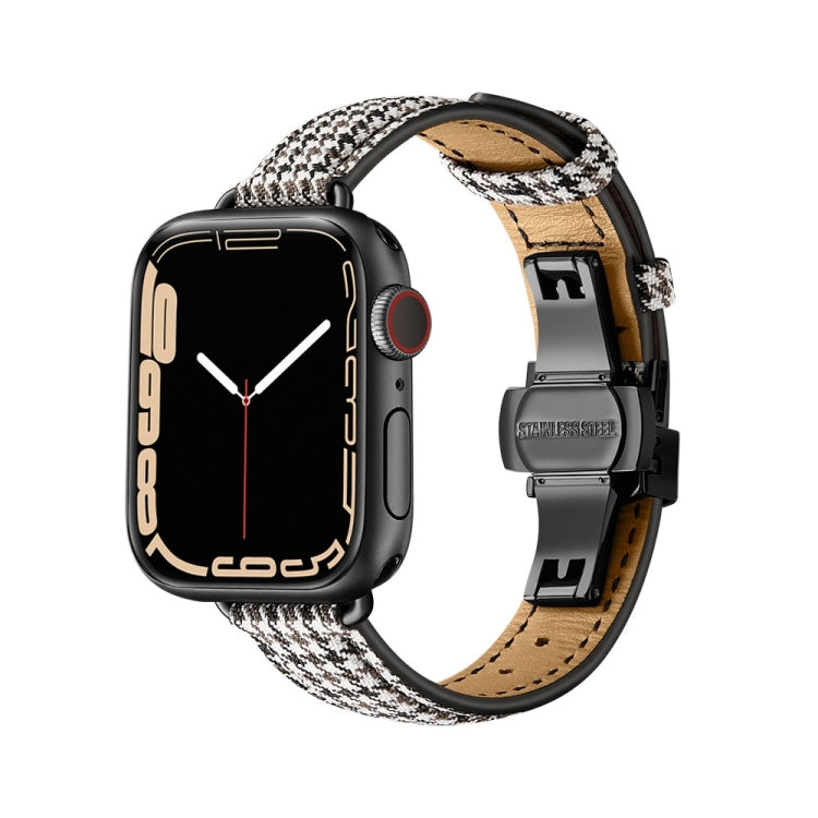 Slimming Butterfly Buckle Watch Band For Apple Watch Series 9&8&7 41mm / SE 3&SE 2&6&SE&5&4 40mm / 3&2&1 38mm(Houndstooth Coffee Black) by bashfashion