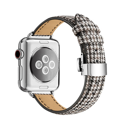 Slimming Butterfly Buckle Watch Band For Apple Watch Series 9&8&7 41mm / SE 3&SE 2&6&SE&5&4 40mm / 3&2&1 38mm(Houndstooth Coffee Black Silver) by bashfashion