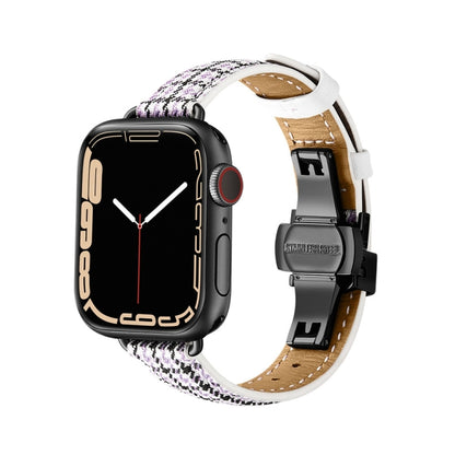 Slimming Butterfly Buckle Watch Band For Apple Watch Series 9&8&7 41mm / SE 3&SE 2&6&SE&5&4 40mm / 3&2&1 38mm(Houndstooth Purple Black) by bashfashion