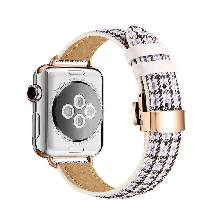 Slimming Butterfly Buckle Watch Band For Apple Watch Series 9&8&7 41mm / SE 3&SE 2&6&SE&5&4 40mm / 3&2&1 38mm(Houndstooth Purple Rose Gold) by bashfashion